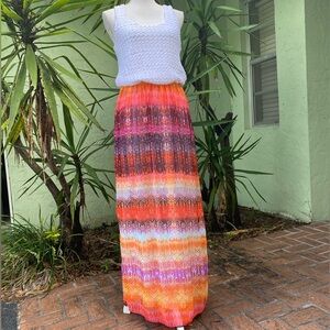 Multi Colored Maxi Dress with White Tank